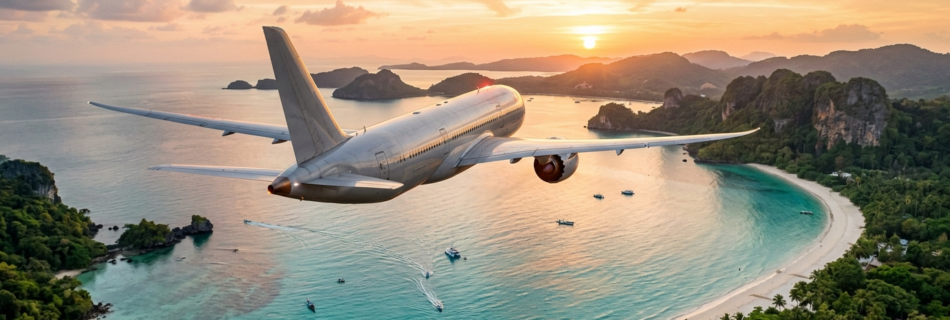 Airplane flying over El Nido Palawan islands at sunset - how to get to El Nido by Cebu Pacific